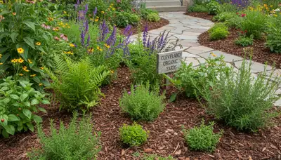 Organic landscape beds with native plants and natural mulch by Chop Chop Landscaping in Cleveland, OH