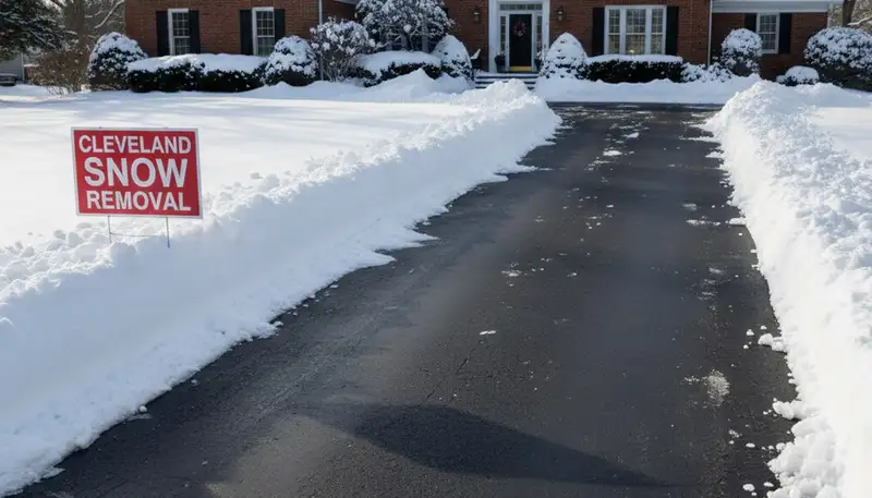 Cleared driveway after professional snow removal by Chop Chop Landscaping in Cleveland, OH