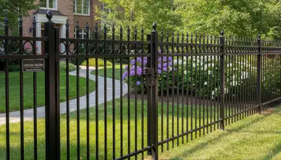 Black ornamental metal fence with scrollwork installed by Chop Chop Landscaping in Cleveland, OH