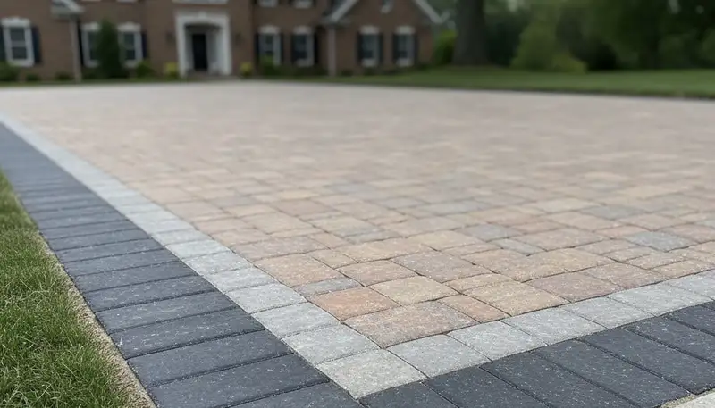 Decorative driveway paver border and edging by professional landscapers in Cleveland, Ohio