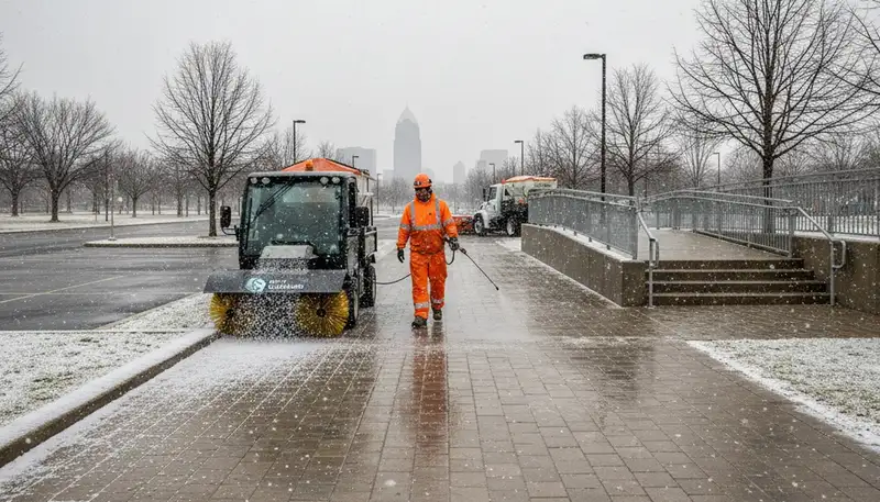 Professional de-icing and salt treatment on walkways by Chop Chop Landscaping in Cleveland, OH