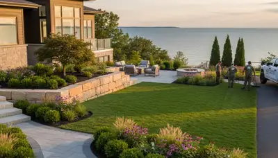 Landscaping crew serving Cleveland, OH with professional lawn and landscape maintenance services