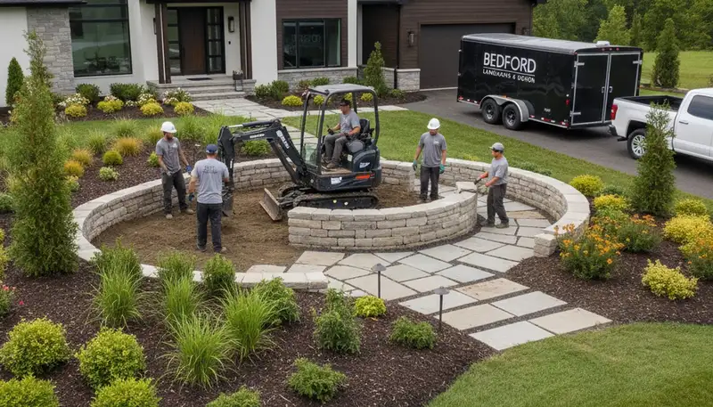 Landscaping crew in Cleveland, OH providing professional lawn and garden care for local properties