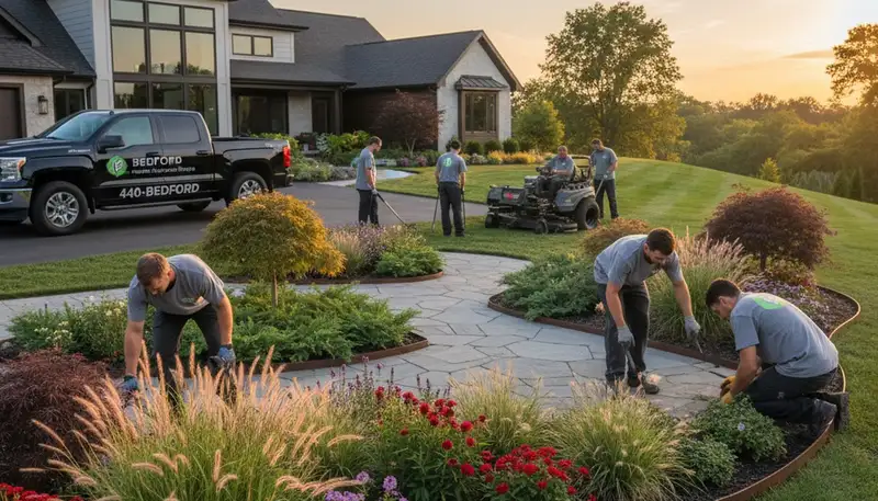Landscaping service team in Cleveland, OH providing lawn care and landscape maintenance