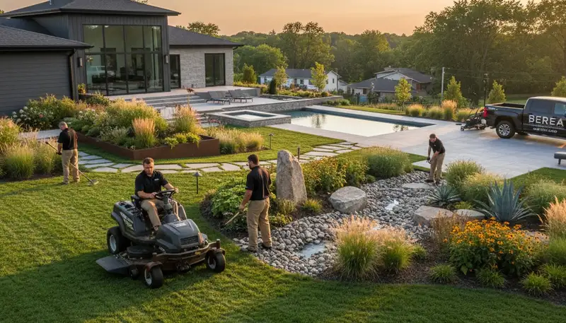 Landscaping crew in Cleveland, OH providing professional yard maintenance and landscape care
