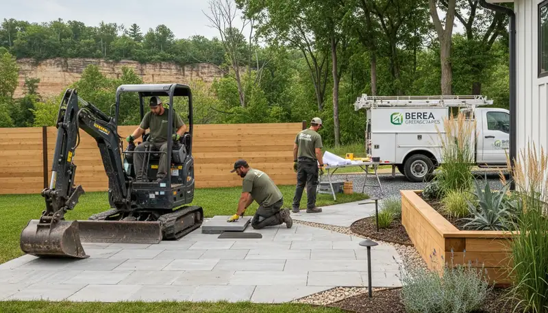 Landscaping crew providing lawn care and landscape maintenance in Cleveland, OH