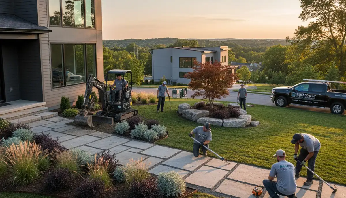 Landscaping crew providing lawn care and outdoor property maintenance in Cleveland, OH