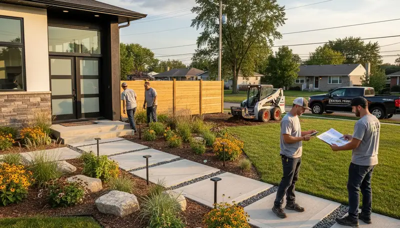 Landscaping crew in Cleveland, OH providing lawn care and outdoor property maintenance