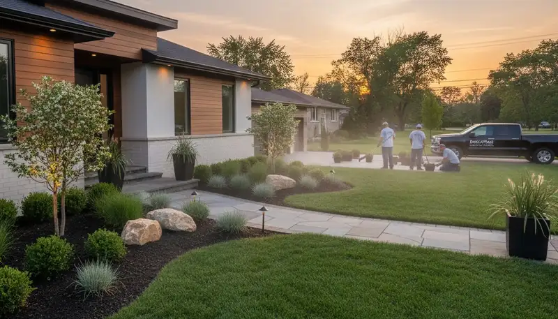 Landscaping crew serving Cleveland, OH with professional lawn and landscape maintenance