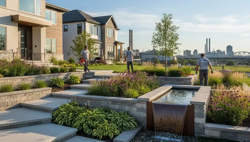 Landscaping crew serving Cleveland, OH with professional lawn and yard care services