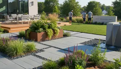 Landscaping crew in Cleveland, OH providing professional lawn care and outdoor property maintenance