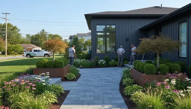 Landscaping crew serving Cleveland, OH with professional lawn care and yard maintenance services