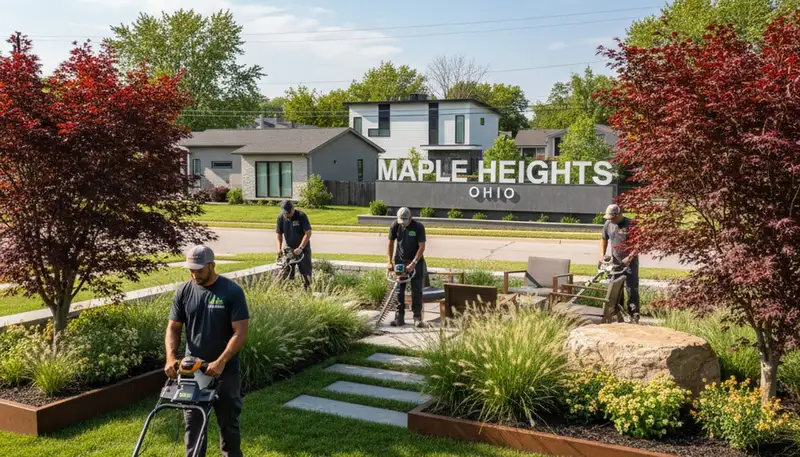 Landscaping crew providing lawn care and outdoor maintenance in Cleveland, OH