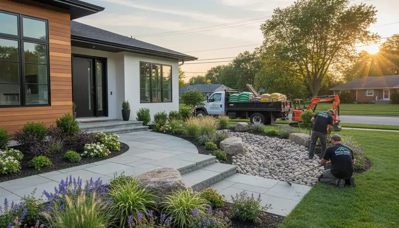 Landscaping crew providing lawn care and landscape maintenance in Cleveland, OH