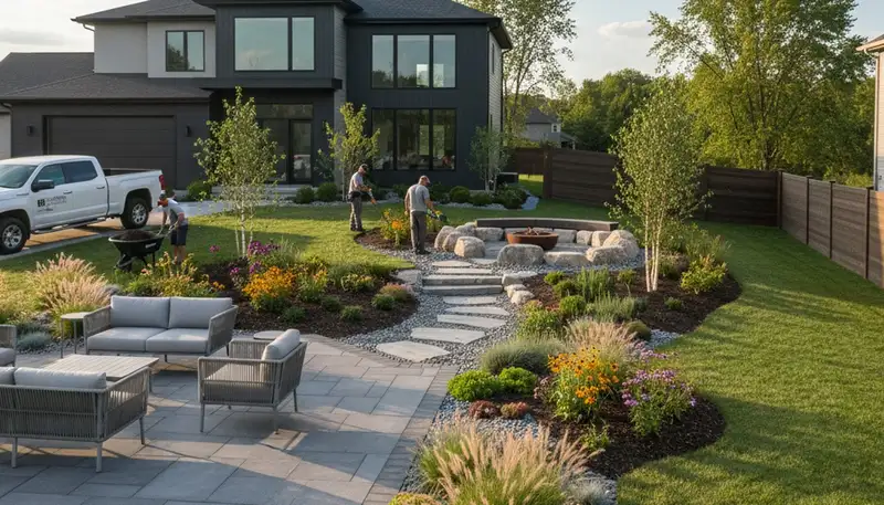 Landscaping crew serving Cleveland, OH with professional lawn and landscape maintenance services