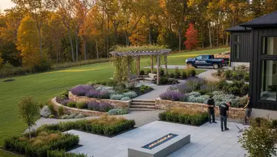 Landscaping crew serving Cleveland, OH with professional lawn care and outdoor property maintenance