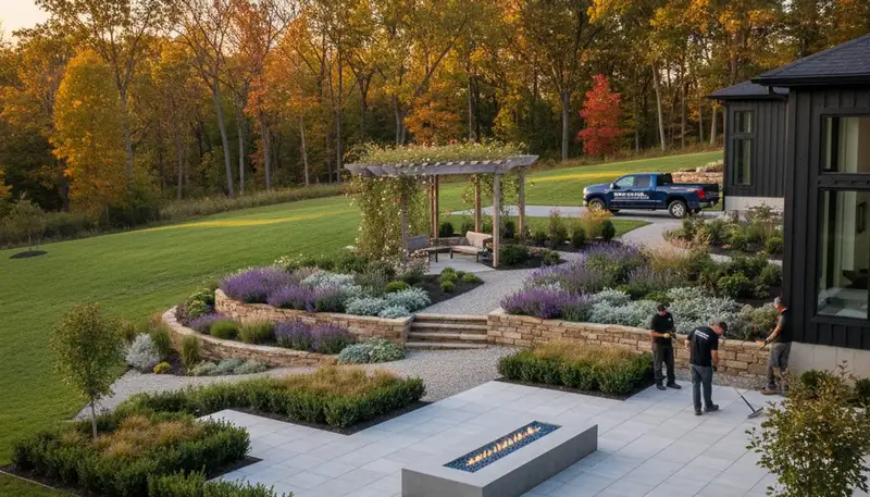 Landscaping crew serving Cleveland, OH with professional lawn care and outdoor property maintenance