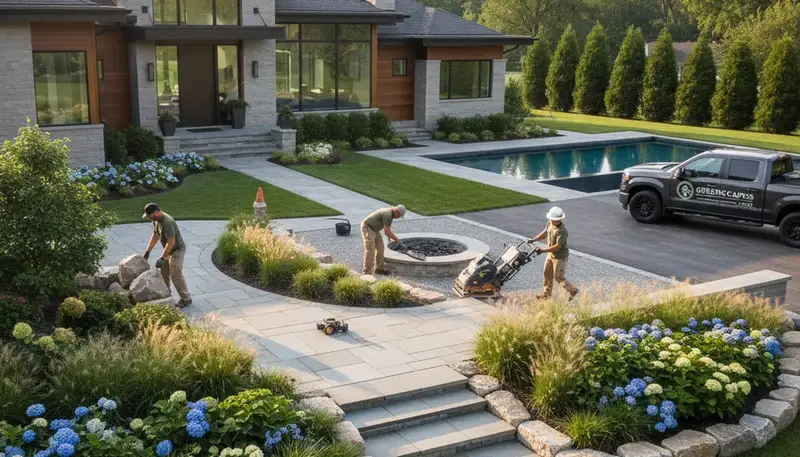 Landscaping crew serving Cleveland, OH with professional lawn and garden maintenance services