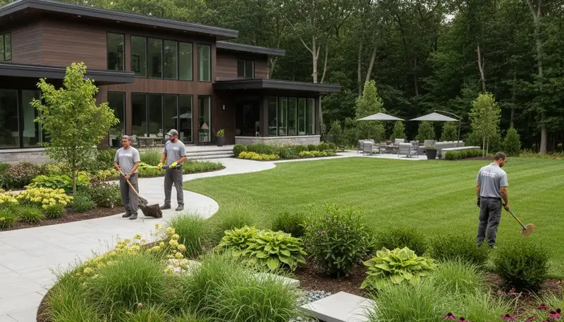 Landscaping crew in Cleveland, OH providing professional lawn and garden maintenance services