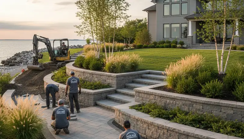 Landscaping crew providing lawn care and outdoor property maintenance in Cleveland, OH
