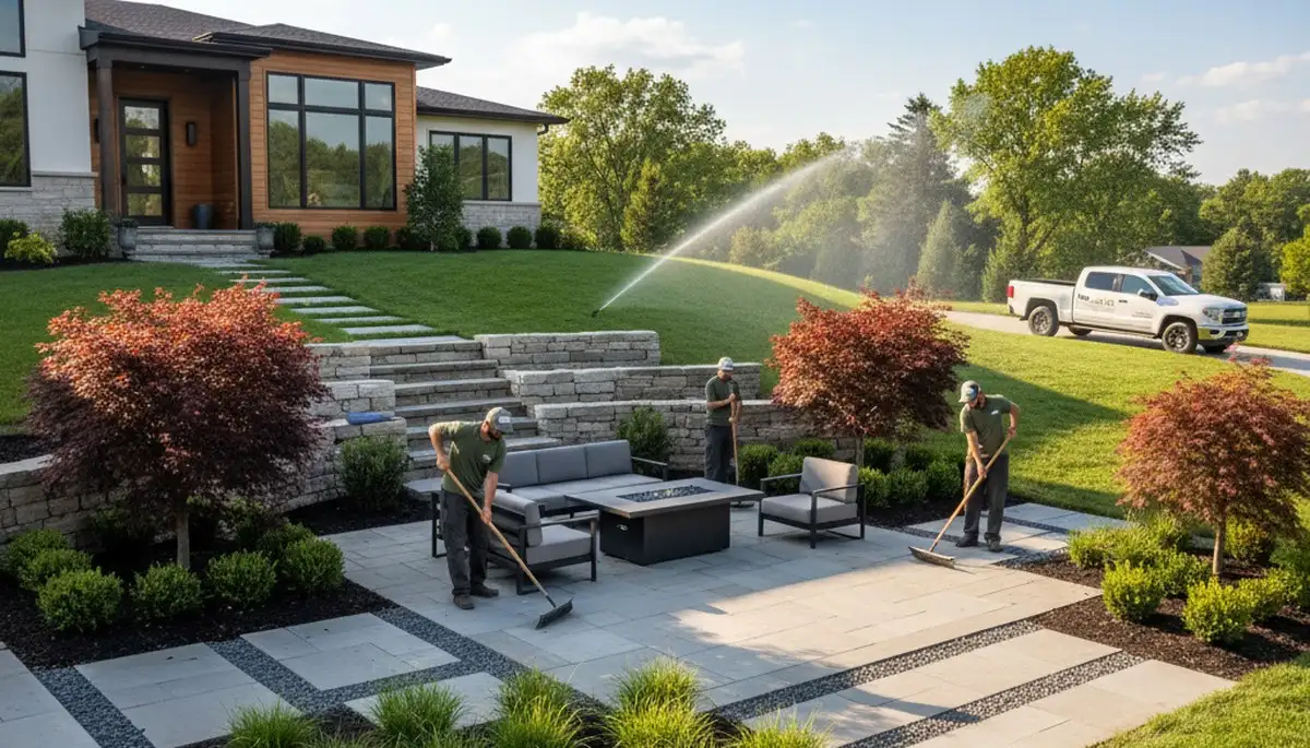 Landscaping crew serving Cleveland, OH with professional lawn care and outdoor property maintenance