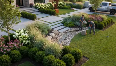 Landscaping crew providing lawn care and landscape maintenance in Cleveland, OH