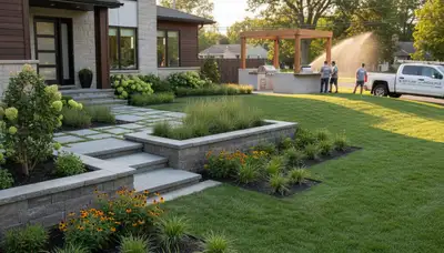 Landscaping crew servicing Cleveland, OH with professional lawn and landscape care