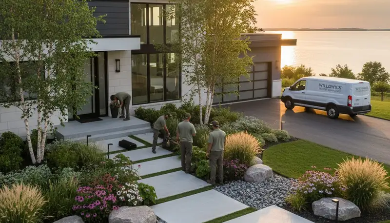 Landscaping team providing lawn care and yard maintenance in Cleveland, OH