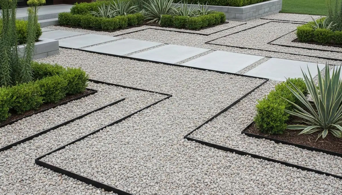 Modern minimalist pea gravel landscape design in Cleveland, OH by Chop Chop Landscaping