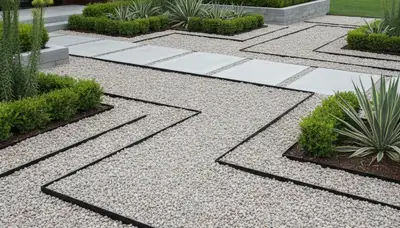 Modern minimalist pea gravel landscape design in Cleveland, OH by Chop Chop Landscaping