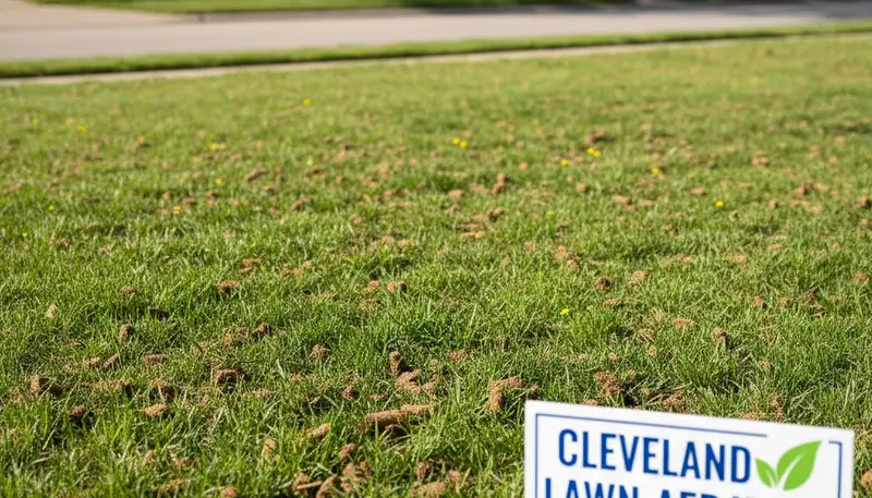 Cleveland OH lawn recovering after professional aeration by Chop Chop Landscaping showing greener turf growth
