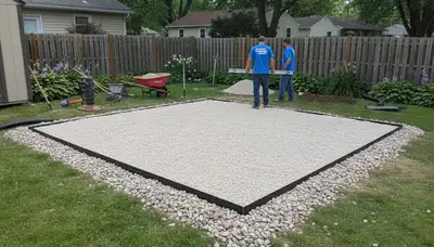 Leveled gravel shed foundation preparation by Chop Chop Landscaping in Cleveland, OH