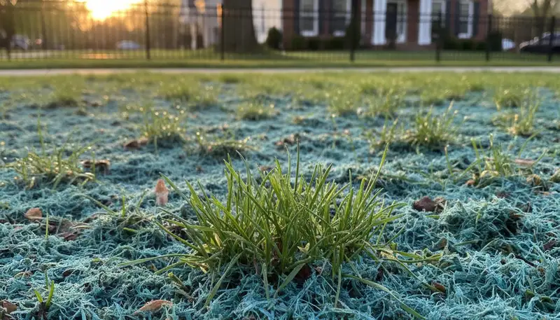 Hydroseeded lawn with new grass growth in Cleveland, OH showing healthy germination by Chop Chop Landscaping